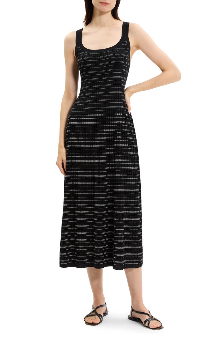 Theory Variegated Stripe Pima Cotton Blend Midi Dress, Main, color, 