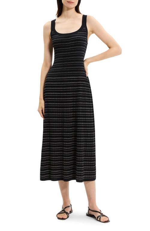 Theory Variegated Stripe Pima Cotton Blend Midi Dress In Black