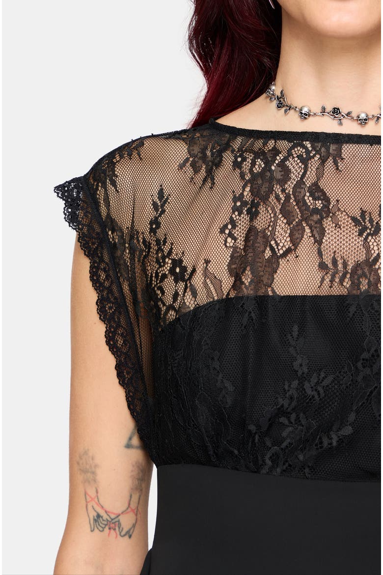 Mairi Lace Overlay Hanky Hem Mini Dress, Alternate, color, Black