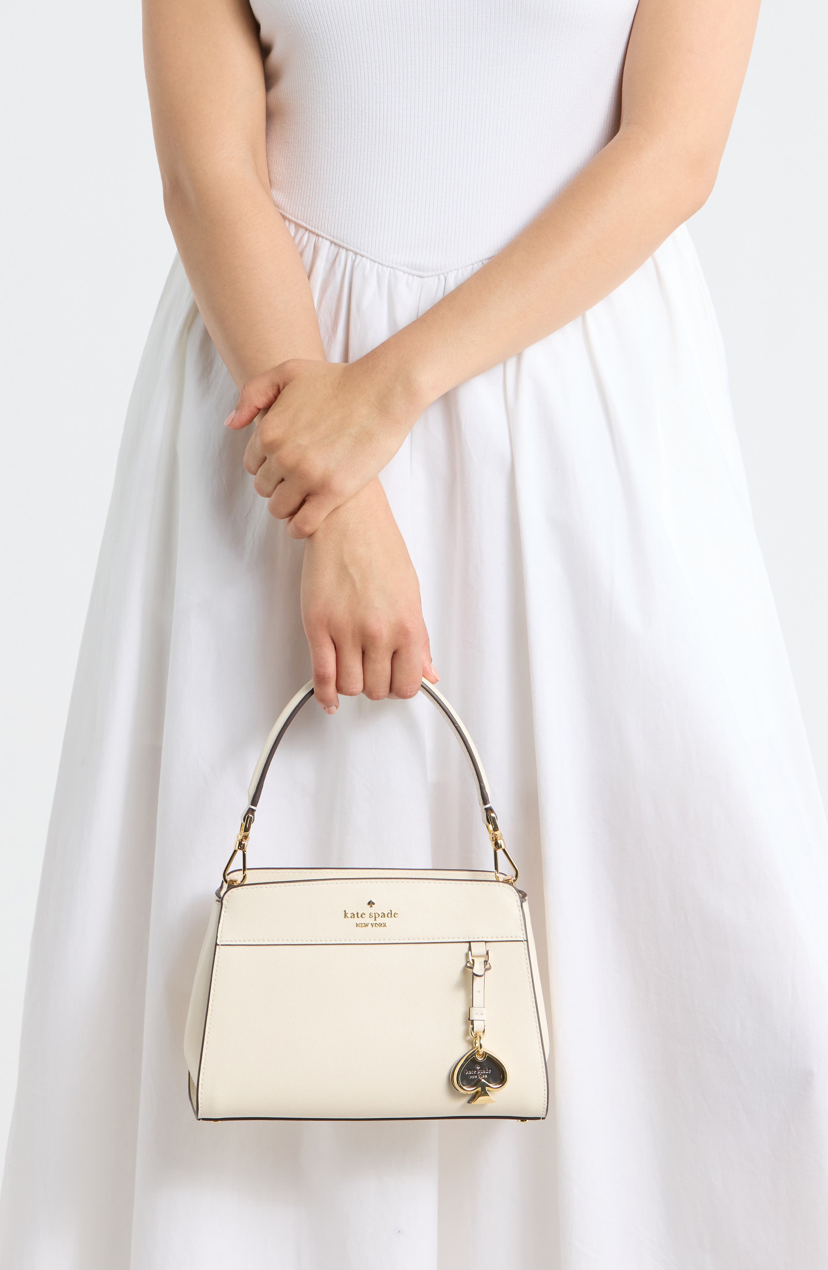 madison saffiano leather small satchel, Alternate, color, MERINGUE
