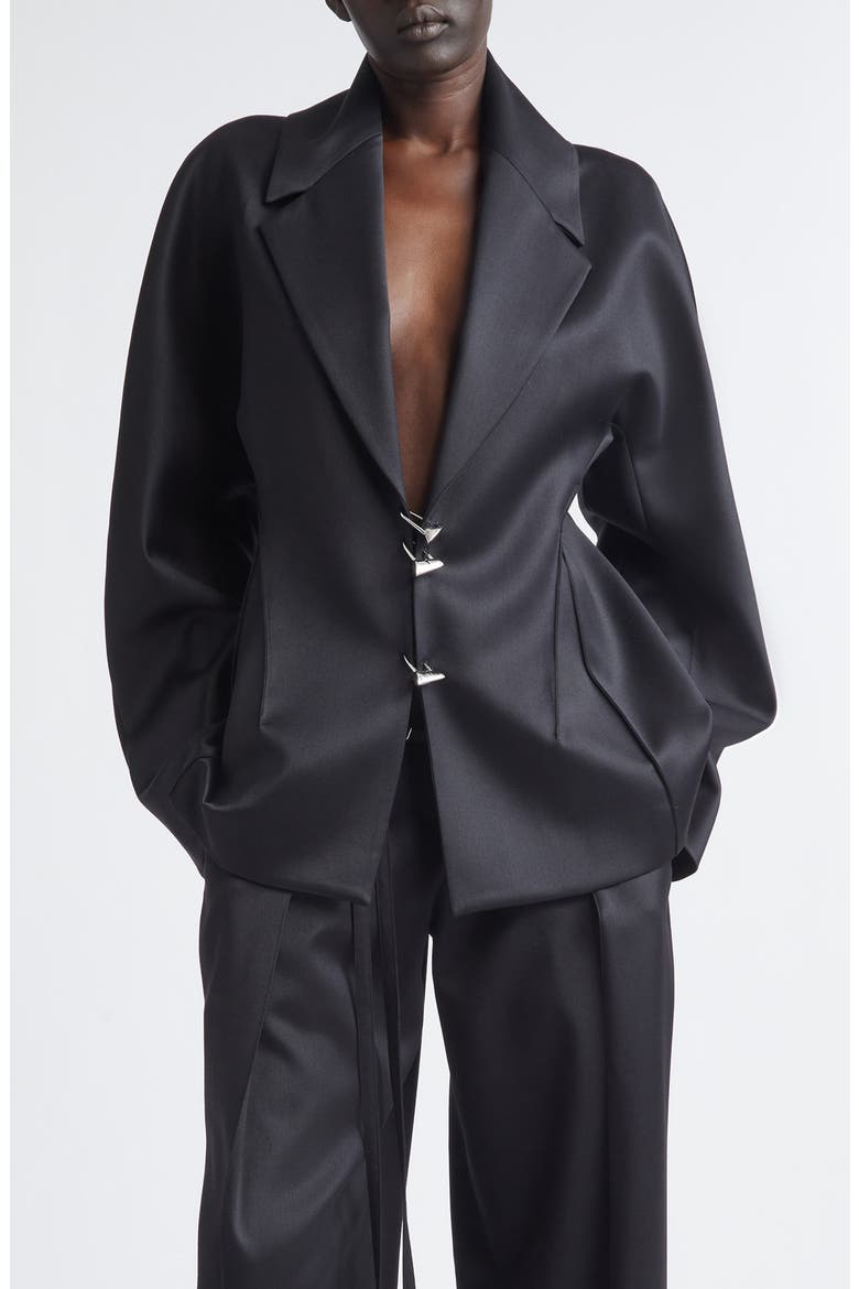 Padlocks Wool Blend Satin Blazer, Main, color, BLACK