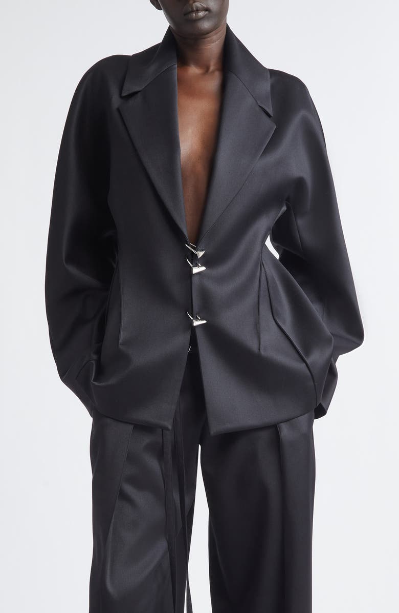 GRACE LING Padlocks Wool Blend Satin Blazer, Main, color, Black