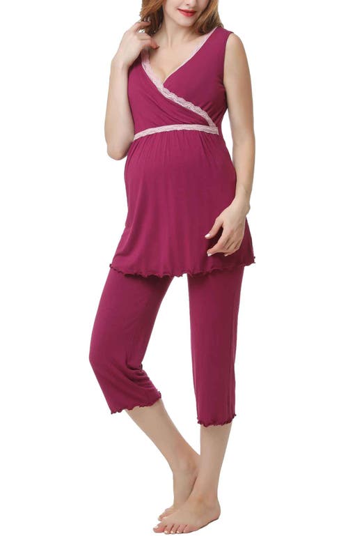 Kimi & Kai Penny Maternity/nursing Pajamas Set In Deep Berry