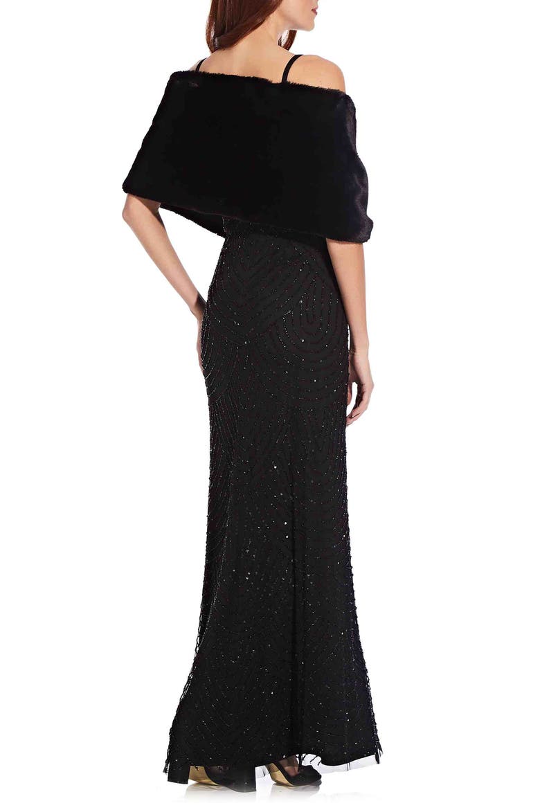 Faux Fur Wrap, Alternate, color, BLACK