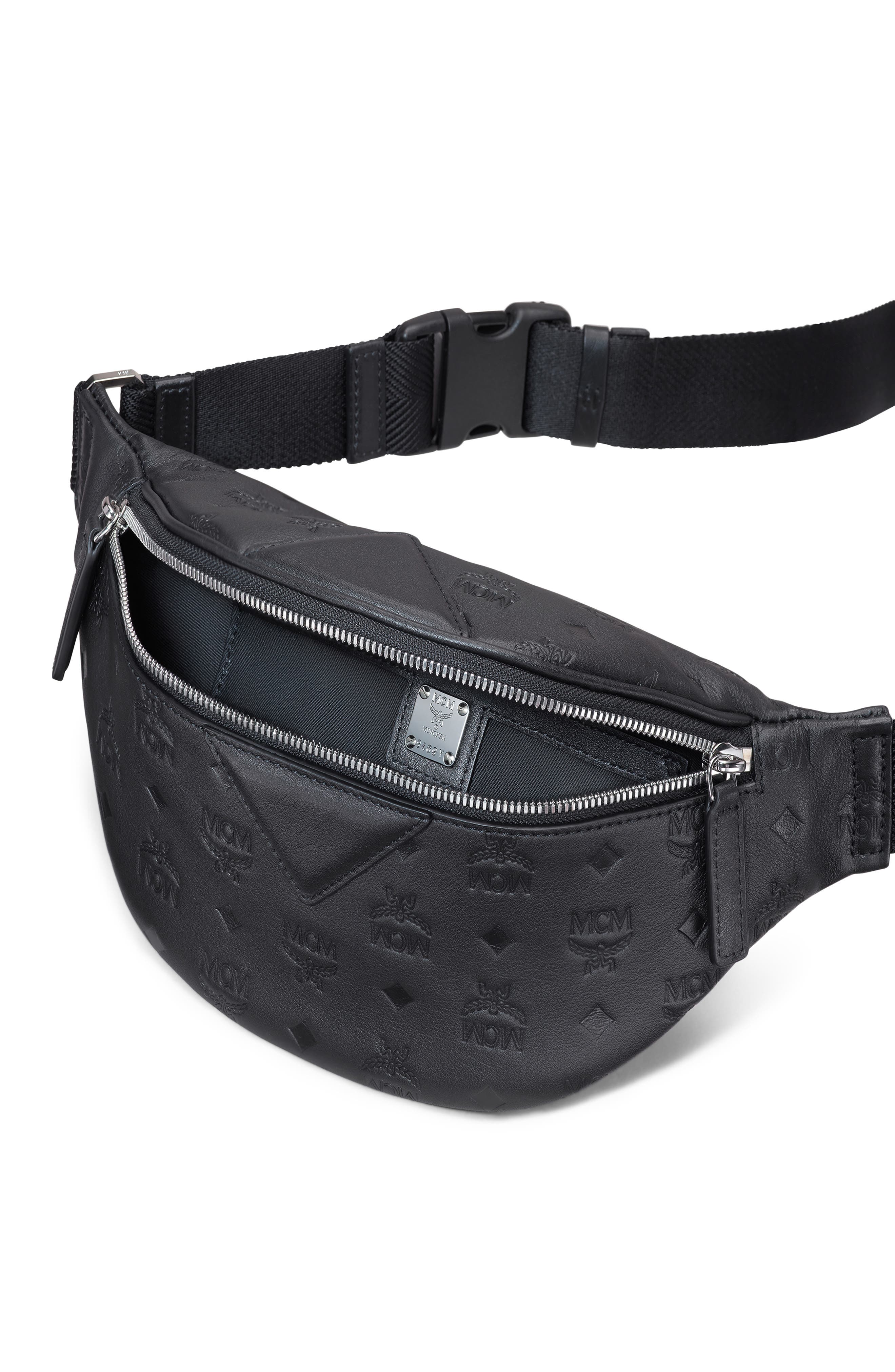 MCM Fursten Monogram Embossed Leather Belt Bag, Alternate, color, 