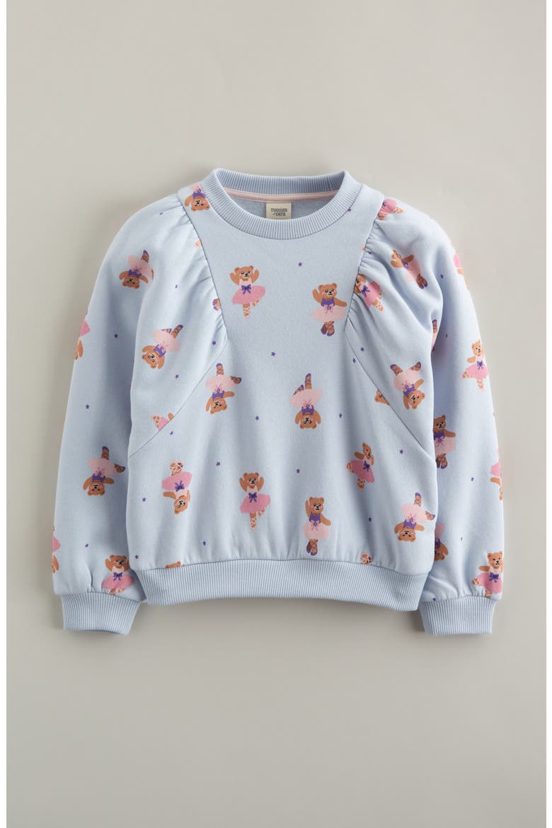 Kids' Puff Sleeve Cotton Blend Sweatshirt, Main, color, BLUE XENON BALLERINA BEAR