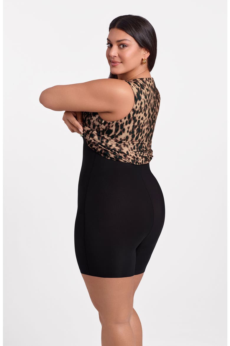 Sculpting Shapewear Shirred Waist V-Neck Mini Dress, Alternate, color, Dolce Leopard