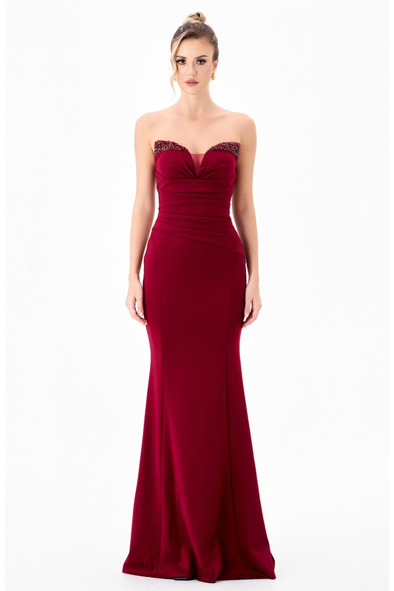 Janna Sweetheart Fishtail Maxi, Alternate, color, DEEP RED