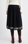 Treasure & Bond Embroidered Hem Cotton Midi Skirt