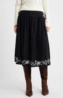 Treasure & Bond Embroidered Hem Cotton Midi Skirt