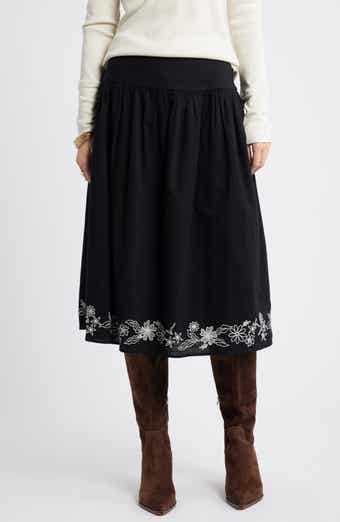 Treasure & Bond Embroidered Hem Cotton Midi Skirt