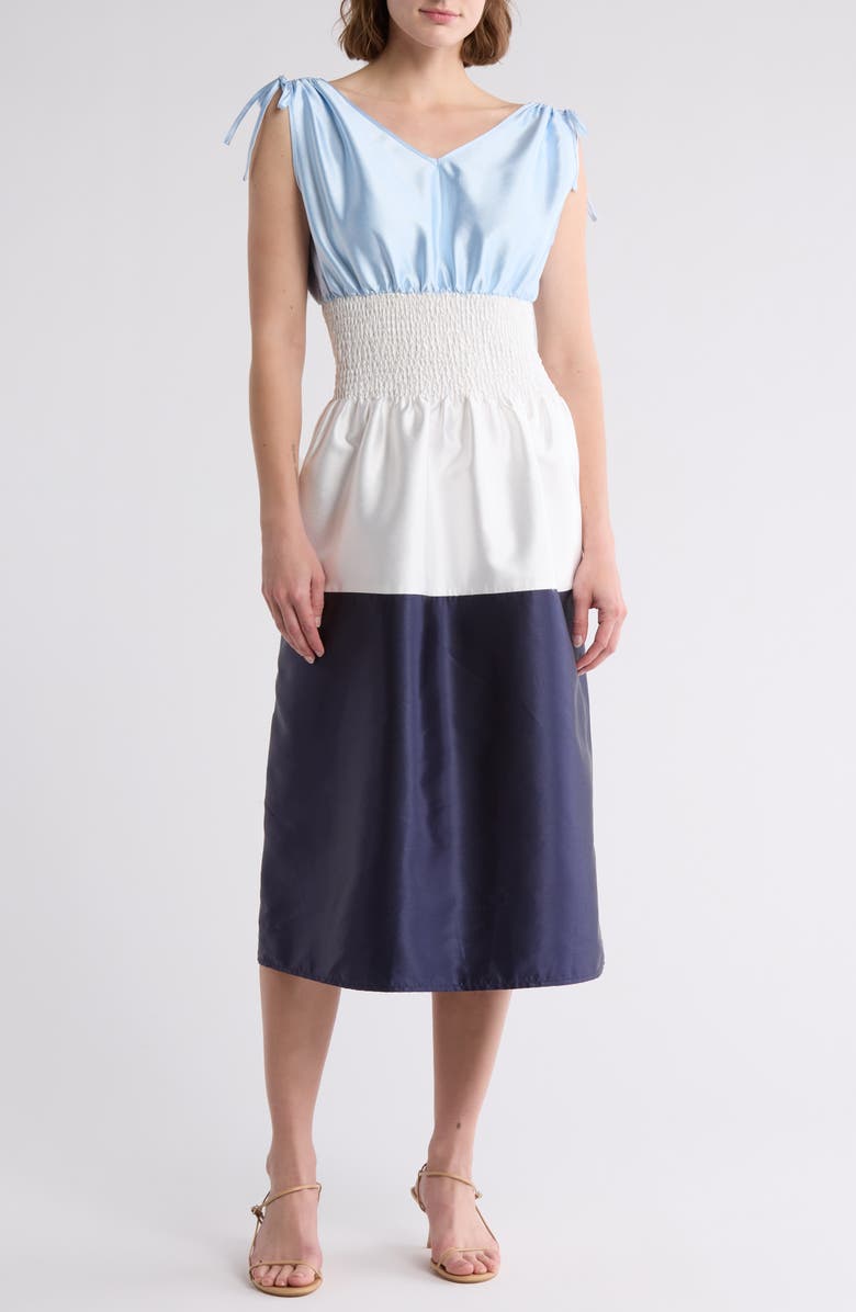 AREA STARS Kelli Shantung Colorblock Midi Dress, Main, color, Light Blue