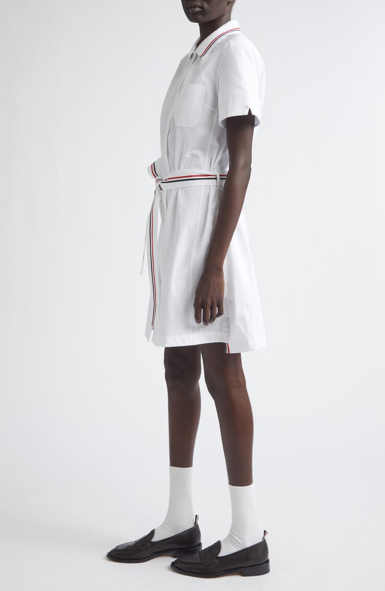 Thom Browne Belted Cotton Poplin Shirtdress, Alternate, color, White