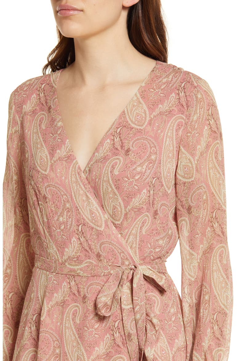 Long Sleeve Silk Georgette Wrap Dress, Alternate, color, LIPSTICK PINK / TAN