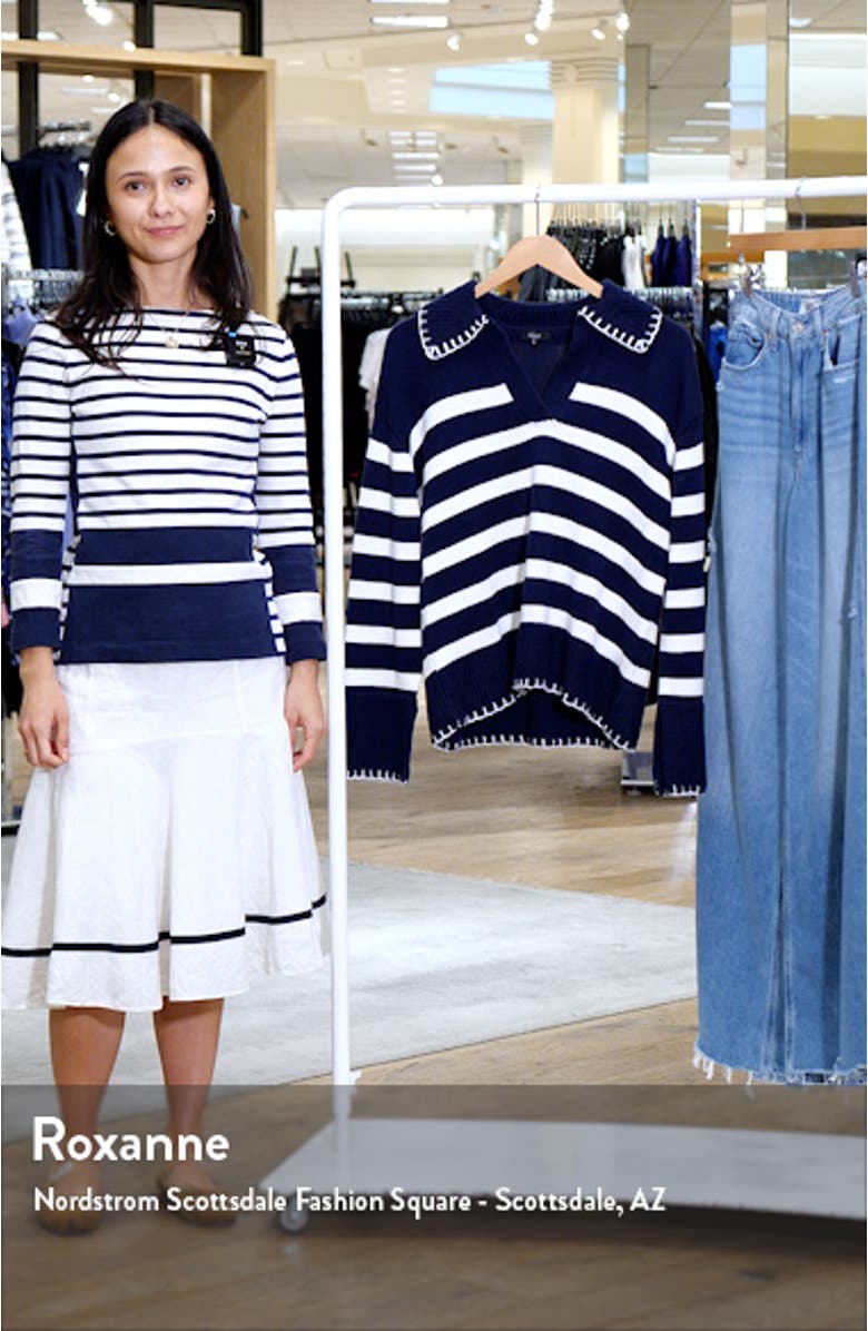 Athena Stripe Cotton Johnny Collar Polo Sweater, sales video thumbnail