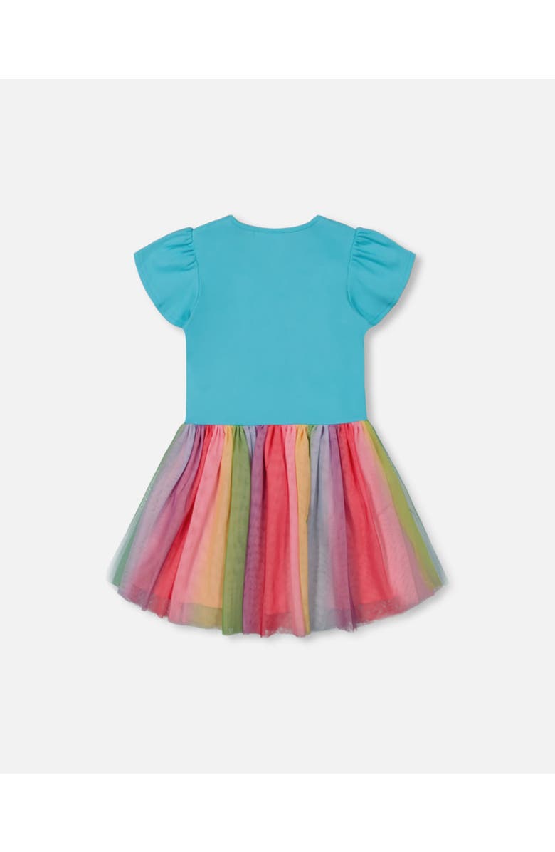 Deux par Deux Girl's Bi-Material Dress With Printed Mesh Skirt Multicolored, Alternate, color, 