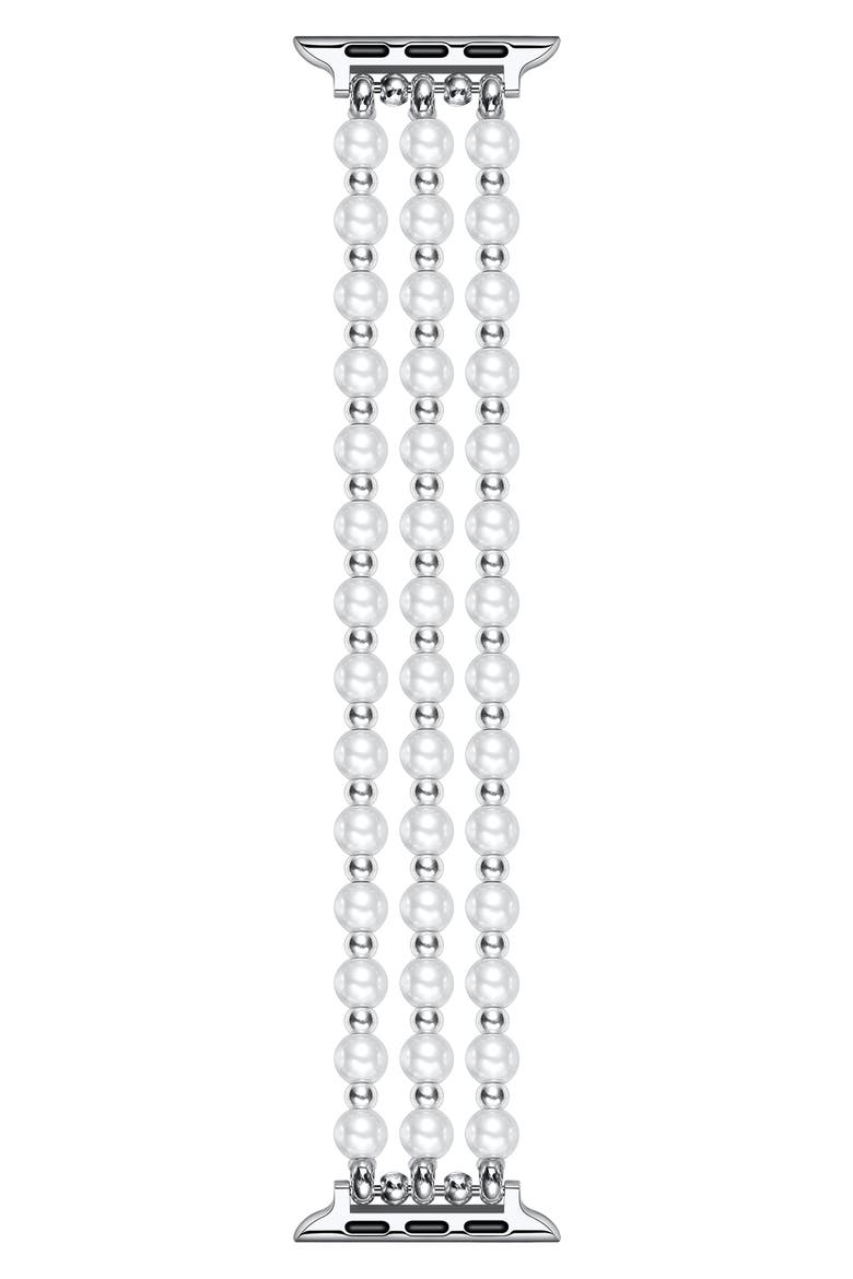 Eve Beaded Faux Pearl Apple Watch® Watchband, Main, color, SILVER