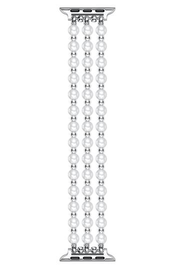 The Posh Tech Eve Beaded Faux Pearl Apple Watch® Watchband In Silver