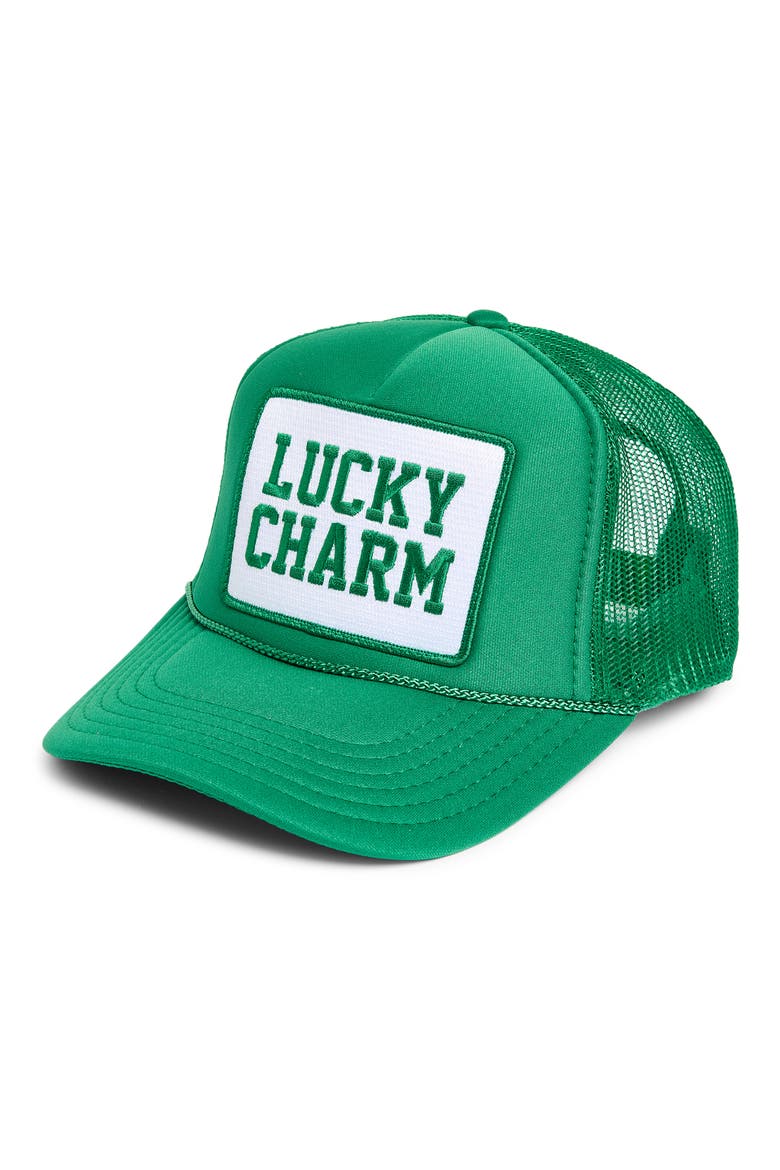 Lucky Charm Trucker Hat, Main, color, GREEN