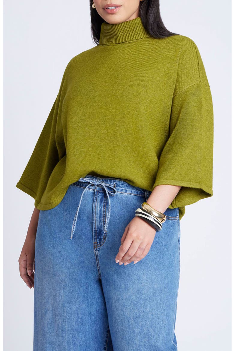 Boxy Three Quarter Sleeve Turtleneck, Main, color, CHARTREUSE