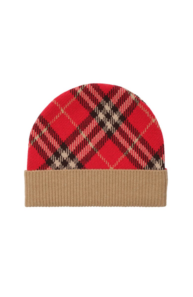 Burberry Check Wool Beanie, Main, color, Crayon Red