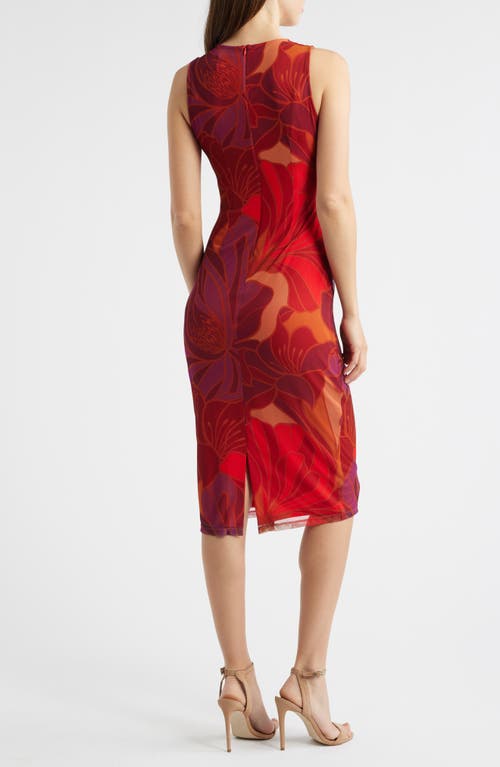 Vince Camuto Floral Mesh Body-con Midi Dress In Red