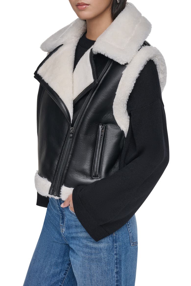 Patch Mix Faux Fur Long Vest, Alternate, color, BLACK/ IVY
