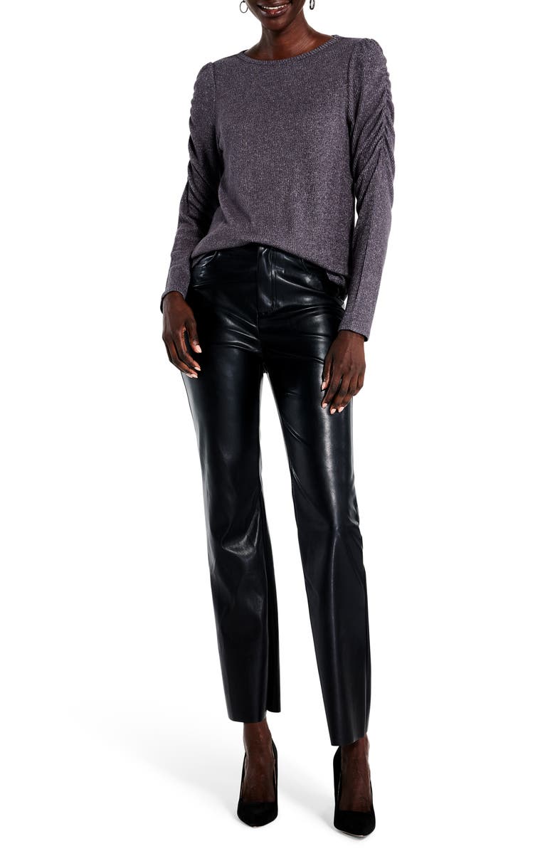 NIC+ZOE Ruched Sleeve Rib Top, Alternate, color, Eclipse