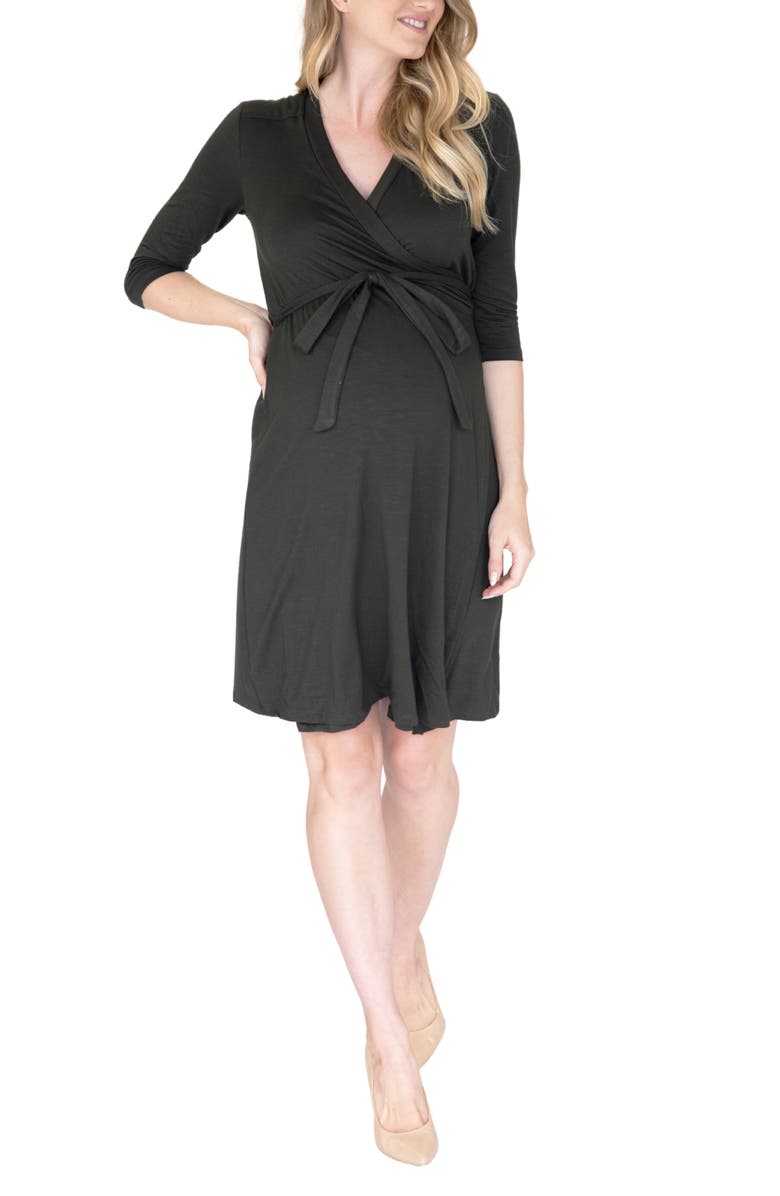 Angel Maternity Maternity/Nursing Wrap Dress, Main, color, Khaki
