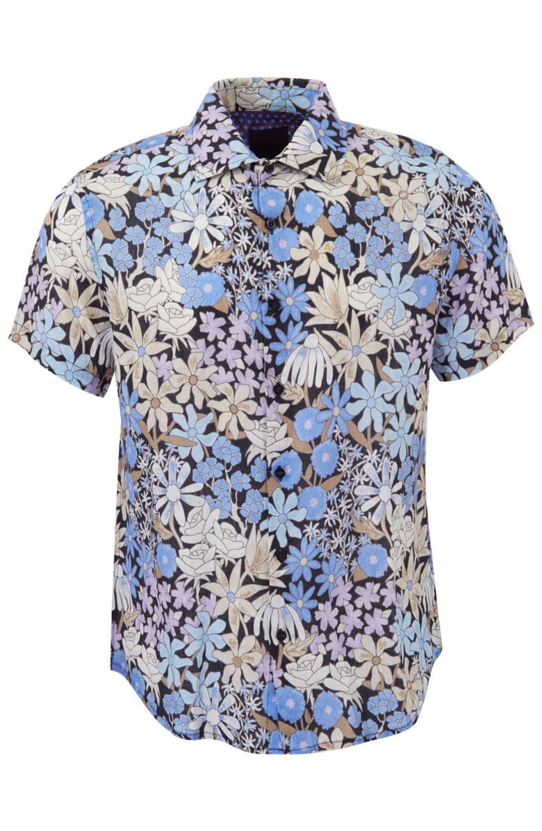 Lords of Harlech Rough Floral Short Sleeve Fine Linen Shirt, Main, color, Rough Floral Black