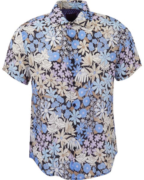 Rough Floral Short Sleeve Fine Linen Shirt