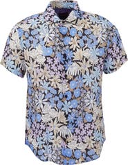 Lords of Harlech Rough Floral Short Sleeve Fine Linen Shirt