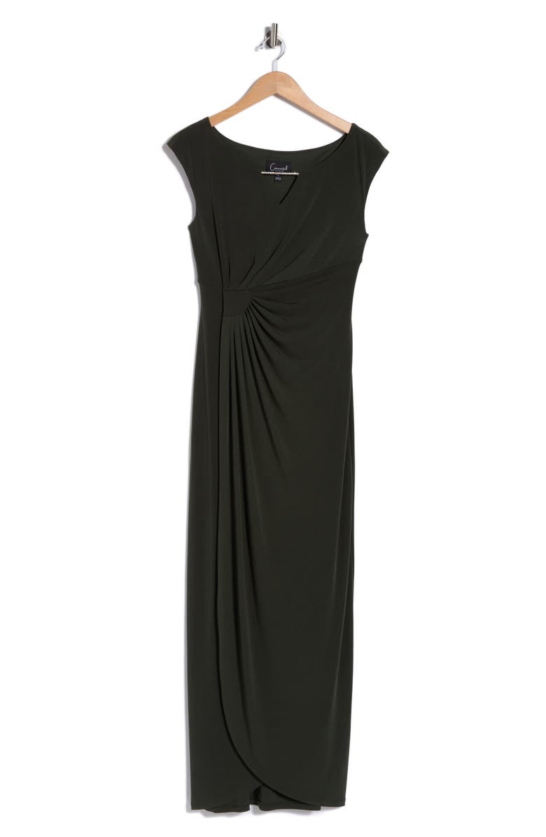 Connected Apparel Crystal Notch Side Ruched Gown, Alternate, color, Dark Olive