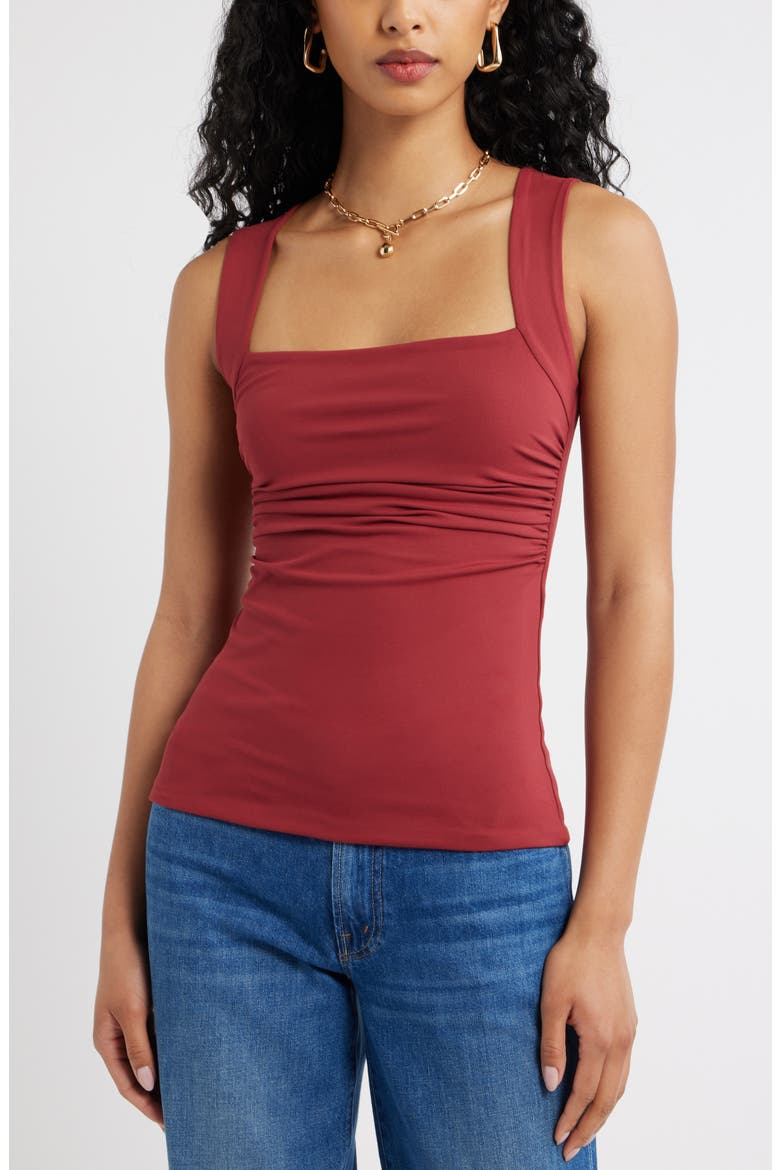 Ruched Square Neck Tank, Main, color, RED RUBY