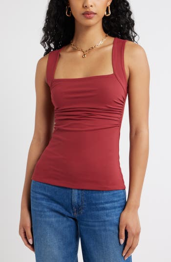 Open Edit Ruched Square Neck Tank | Nordstrom