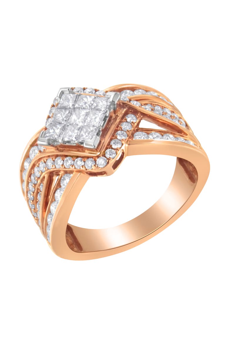 Two-Tone 10KT Gold 1 1/2 cttw Diamond Bypass Cocktail Ring, Alternate, color, White