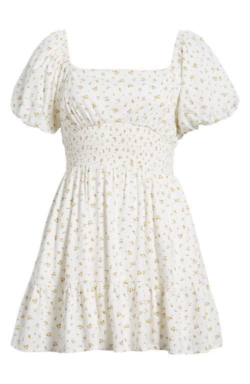 Bp. Tiered Puff Sleeve Dress In Ivory- Orange Mini Bloom