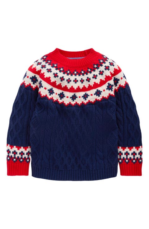 Kids' Fair Isle Cotton & Wool Blend Cable Sweater (Toddler & Little Kid)