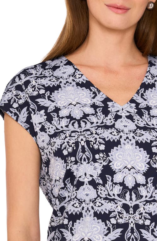 Halogen ® Print V-neck Dolman Sleeve Knit Shirt In Classic Navy Paisley