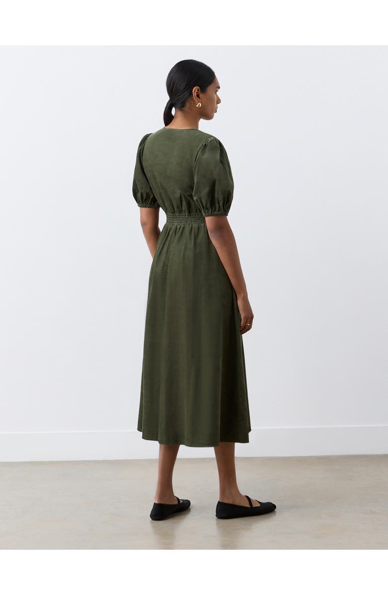 Finery London Arlow Short Sleeve Corduroy Midi Dress, Alternate, color, Khaki