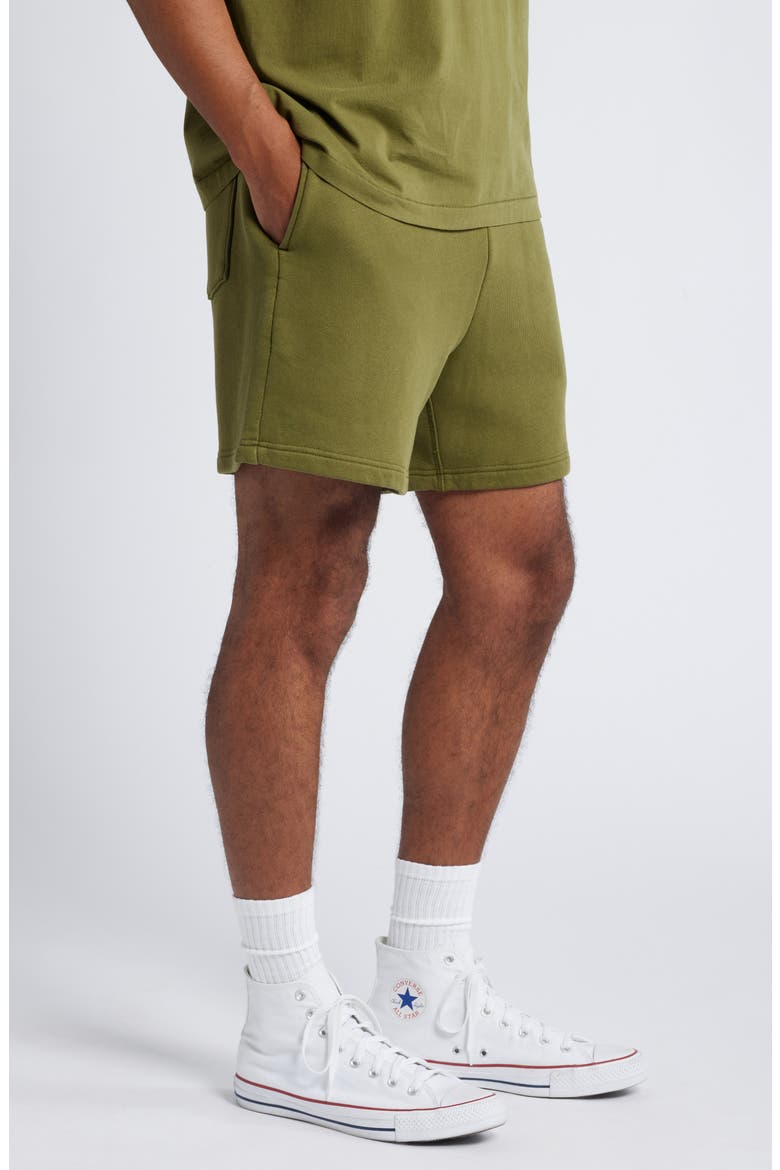 Core Organic Cotton Brushed Terry Sweat Shorts, Alternate, color, VINTAGE OLIVE