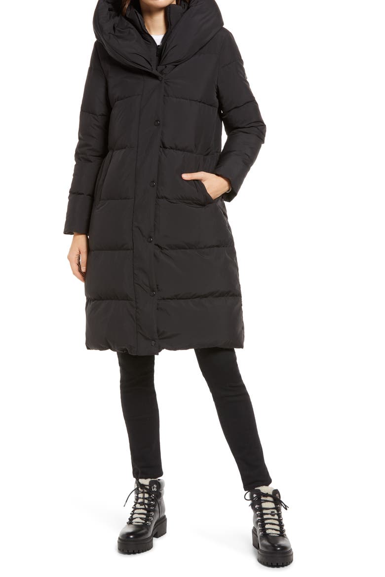 Pillow Collar Quilted Puffer Coat, Alternate, color, BLACK