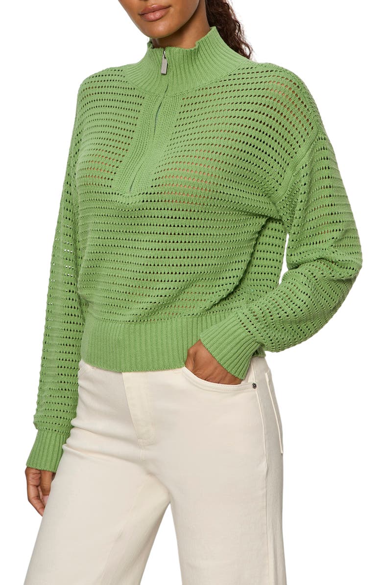 Sanctuary Open Stitch Half-Zip Cotton Blend Sweater, Alternate, color, Detox Green