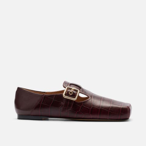 Sutton Croc Embossed Leather Mary Jane Flat