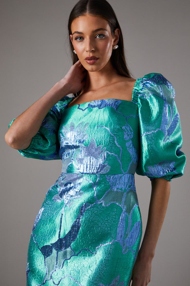 Bubble Sleeve Jacquard Dress, Alternate, color, Green