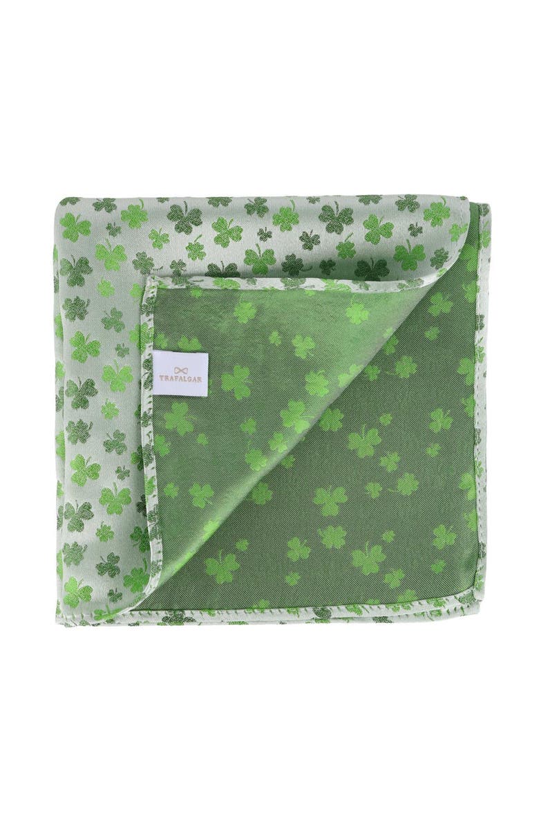 Trafalgar White Shamrock Novelty Silk 12x12 Pocket Square, Alternate, color, White