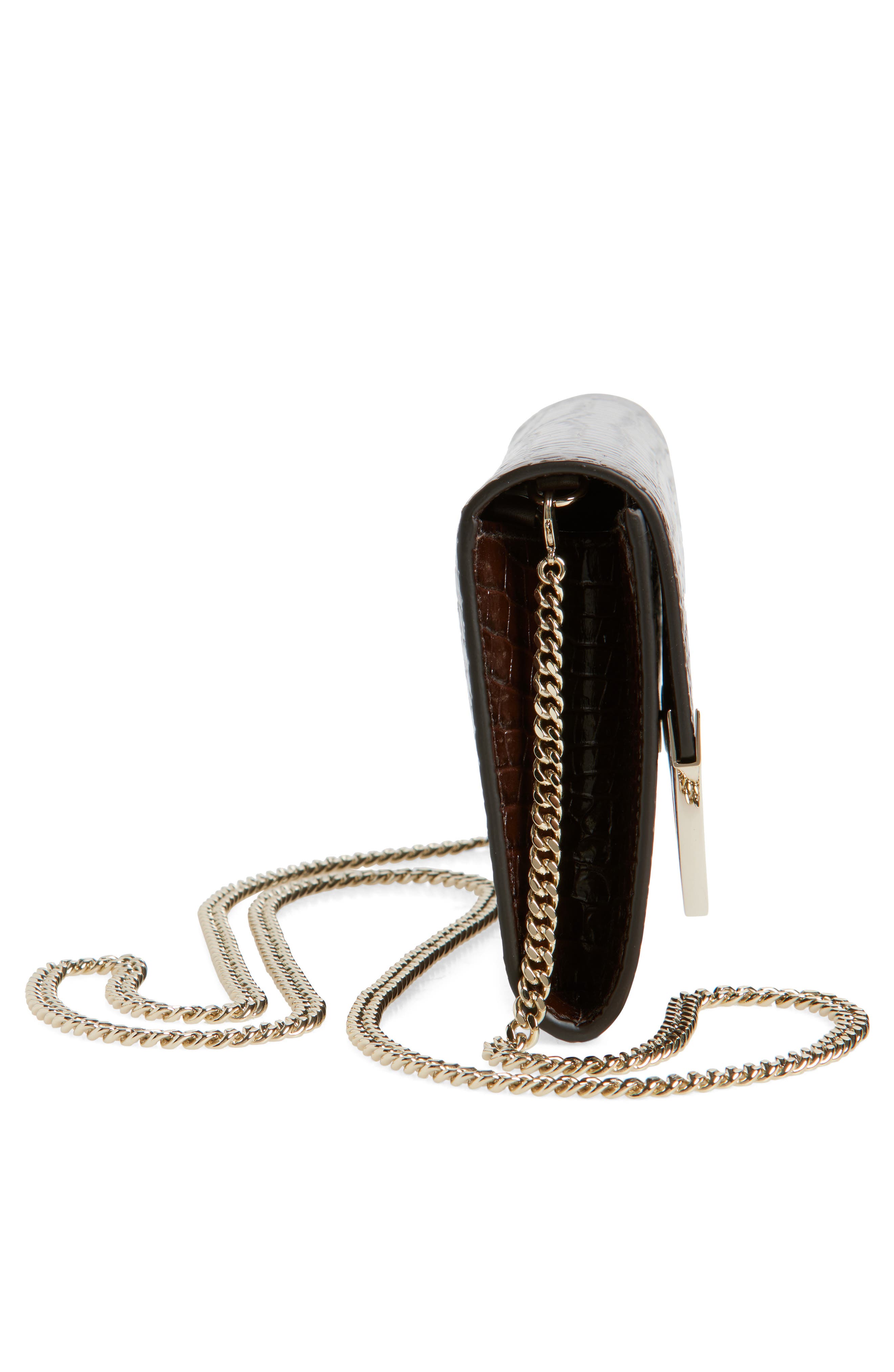Jimmy Choo Emmie Croc Embossed Leather Clutch, Alternate, color, Chocolate/ Light Gold