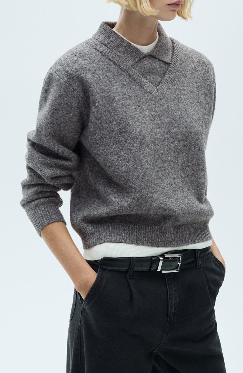 MANGO Combined Shirt Collar Sweater, Alternate, color, 