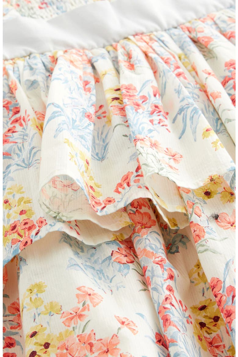 Kids' Smocked Flutter Sleeve Tiered Cotton Dress, Alternate, color, IVORY/ CORAL FLORAL