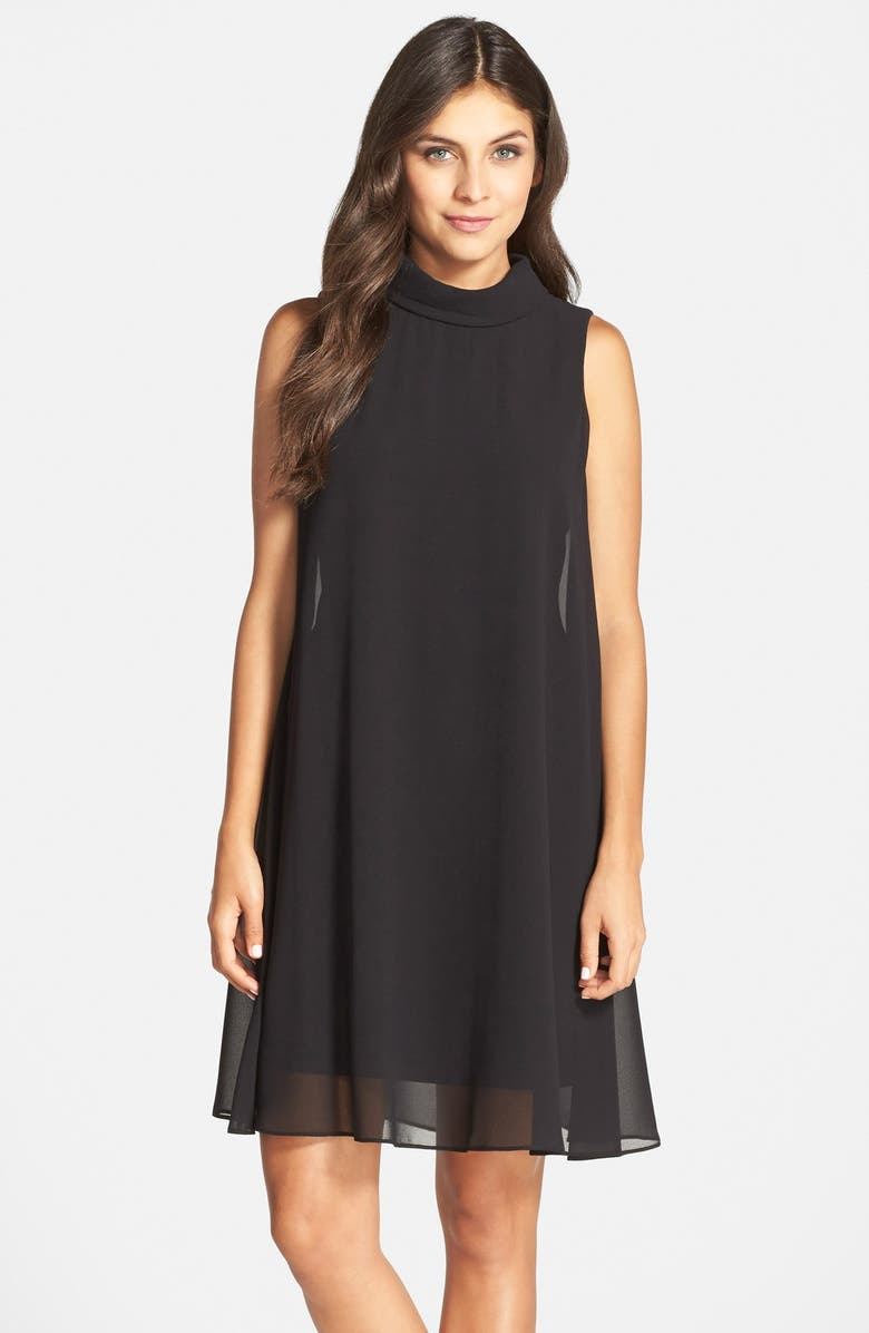 Vince Camuto Mock Neck Chiffon Trapeze Dress, Main, color, 